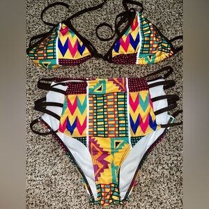 High waist colorful Aztec print bikini